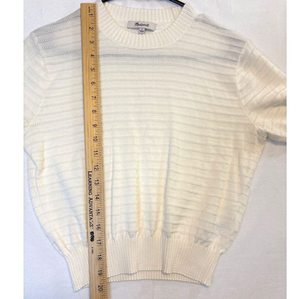 Madewell Sweater Women S Ivory Cream Short Sleeve Pointelle Stripe Knit Top NWOT - Picture 5 of 8